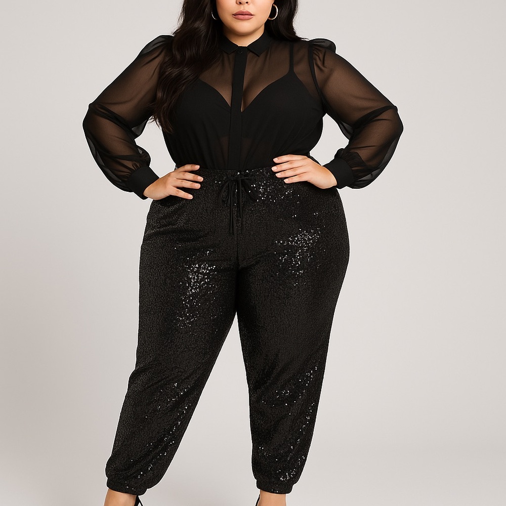 City Chic Black Sequin Joggers size 16 NWT
